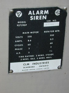 CLM Siren Data Plate